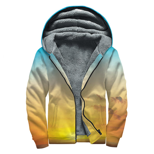 Sunrise Horizon Print Sherpa Lined Zip Up Hoodie