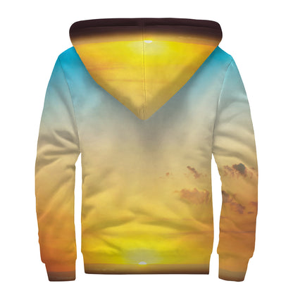 Sunrise Horizon Print Sherpa Lined Zip Up Hoodie