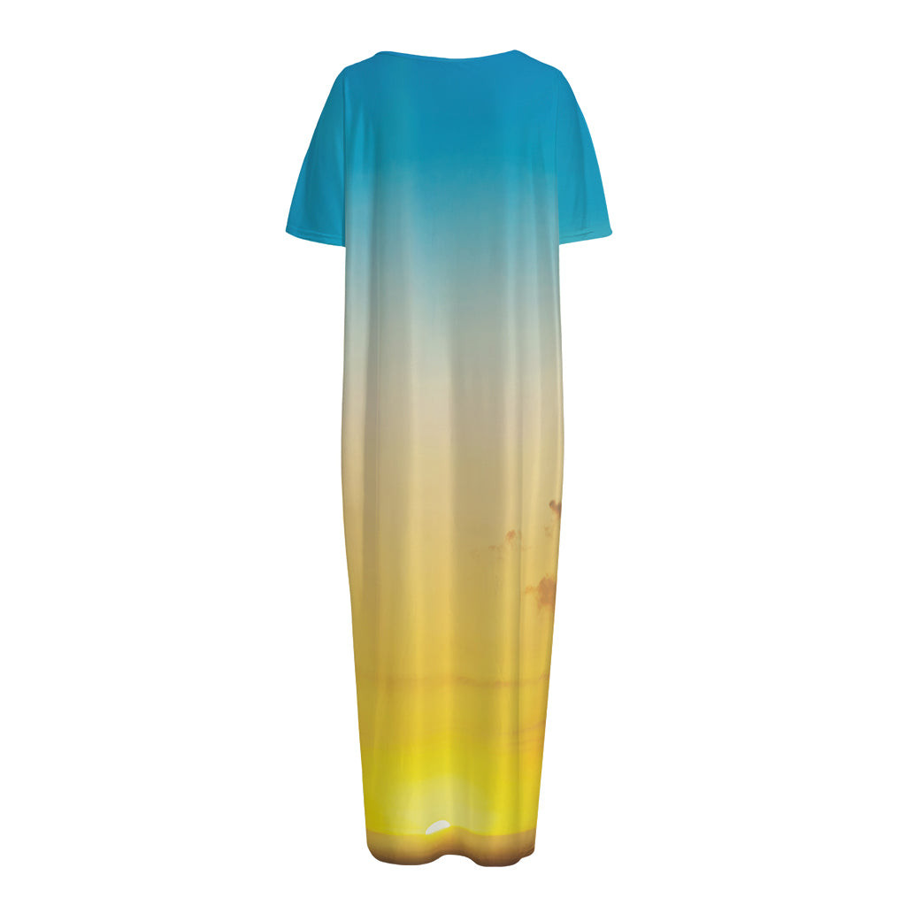 Sunrise Horizon Print Short Sleeve Long Nightdress