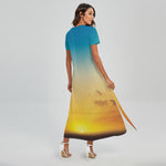 Sunrise Horizon Print Short Sleeve Maxi Dress