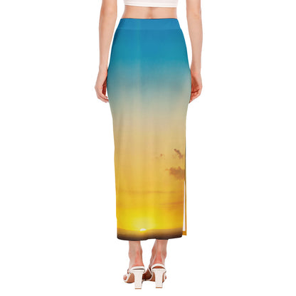 Sunrise Horizon Print Side Slit Maxi Skirt