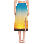 Sunrise Horizon Print Side Slit Midi Skirt