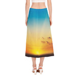 Sunrise Horizon Print Side Slit Midi Skirt