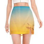 Sunrise Horizon Print Side Slit Mini Skirt