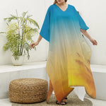 Sunrise Horizon Print Silk V-Neck Kaftan Dress