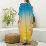 Sunrise Horizon Print Silk V-Neck Kaftan Dress