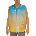 Sunrise Horizon Print Sleeveless Baseball Jersey