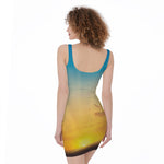 Sunrise Horizon Print Sleeveless Bodycon Dress
