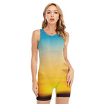 Sunrise Horizon Print Sleeveless One Piece Swimsuit