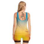 Sunrise Horizon Print Sleeveless One Piece Swimsuit
