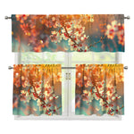 Sunrise Japanese Cherry Blossom Print 3 Piece Kitchen Curtains