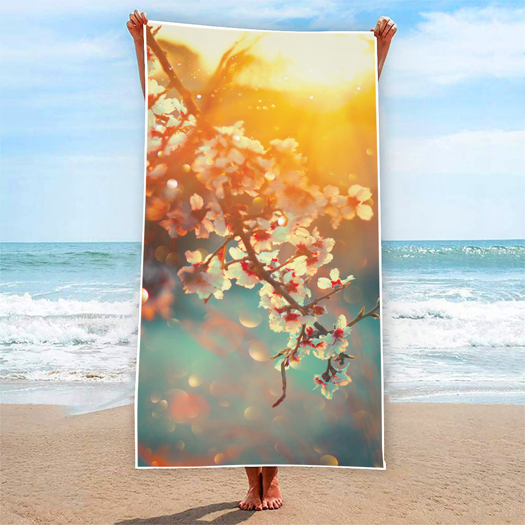 Sunrise Japanese Cherry Blossom Print Beach Towel