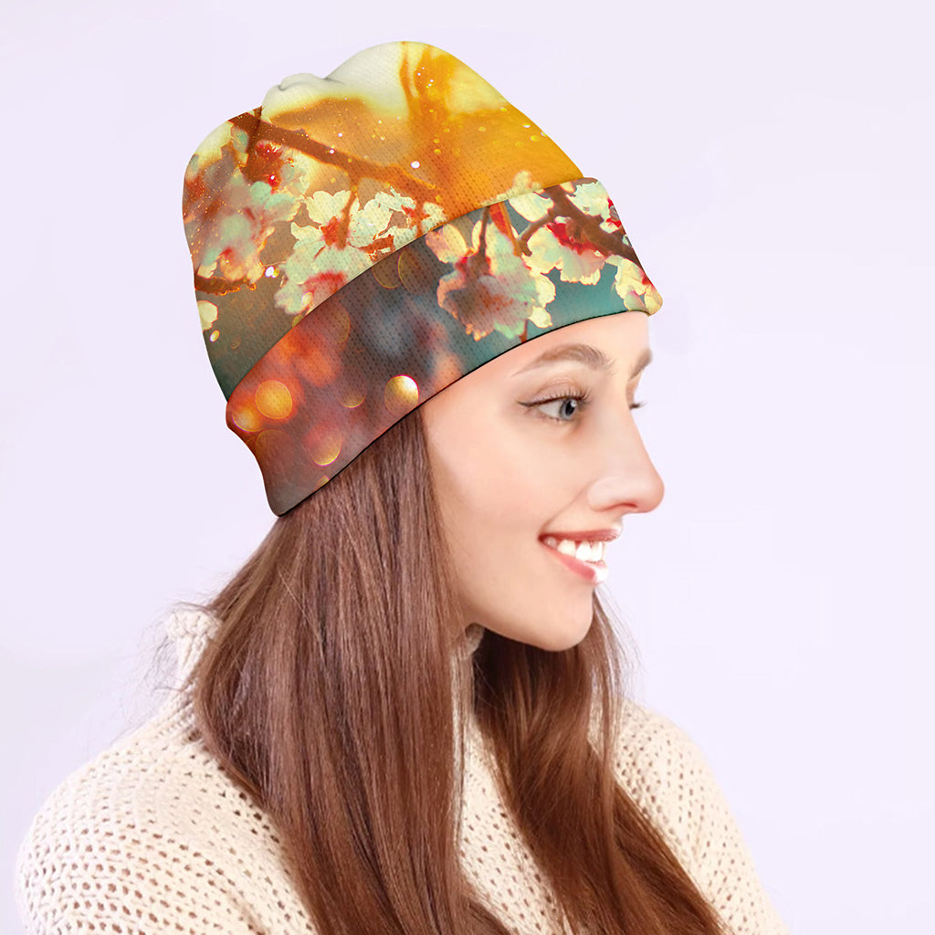 Sunrise Japanese Cherry Blossom Print Beanie