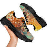 Sunrise Japanese Cherry Blossom Print Black Chunky Shoes