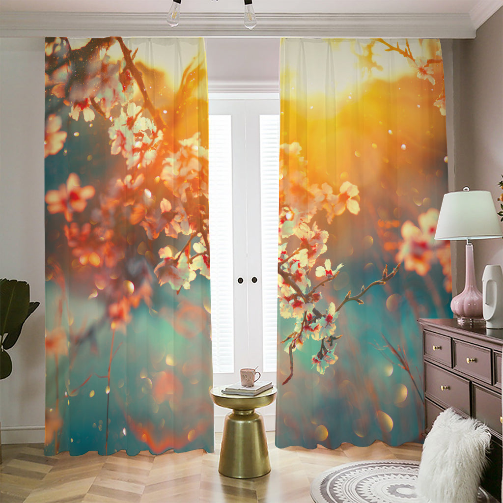 Sunrise Japanese Cherry Blossom Print Blackout Pencil Pleat Curtains