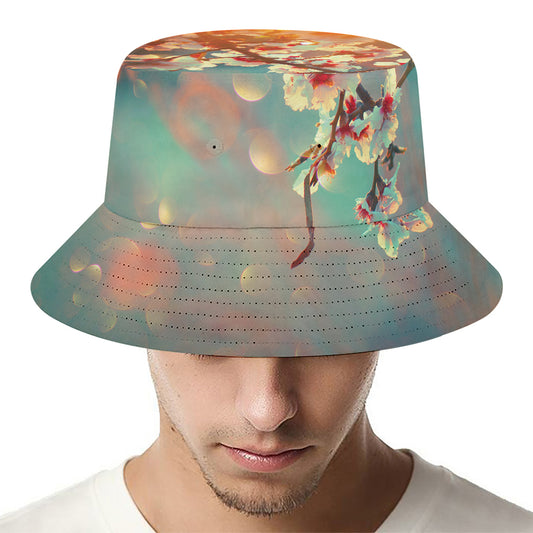 Sunrise Japanese Cherry Blossom Print Bucket Hat