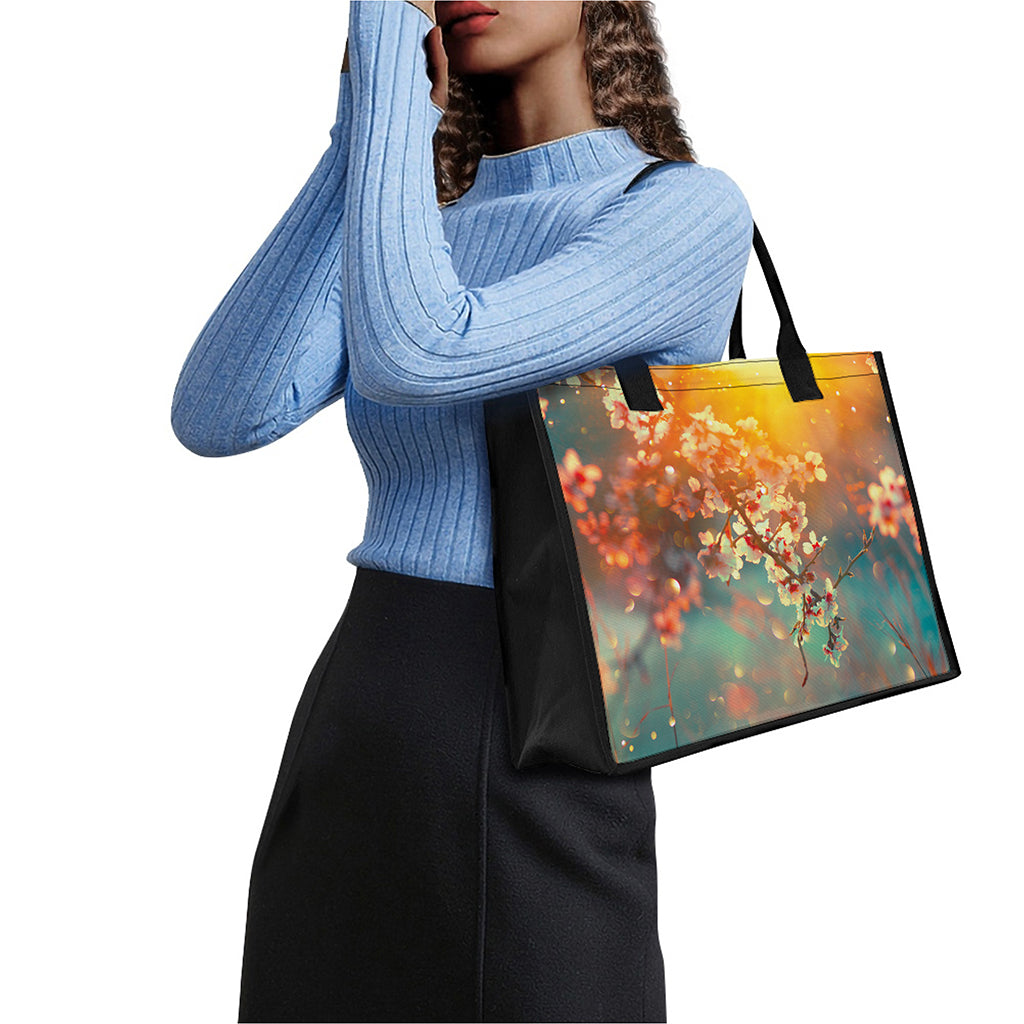 Sunrise Japanese Cherry Blossom Print Canvas Tote Bag