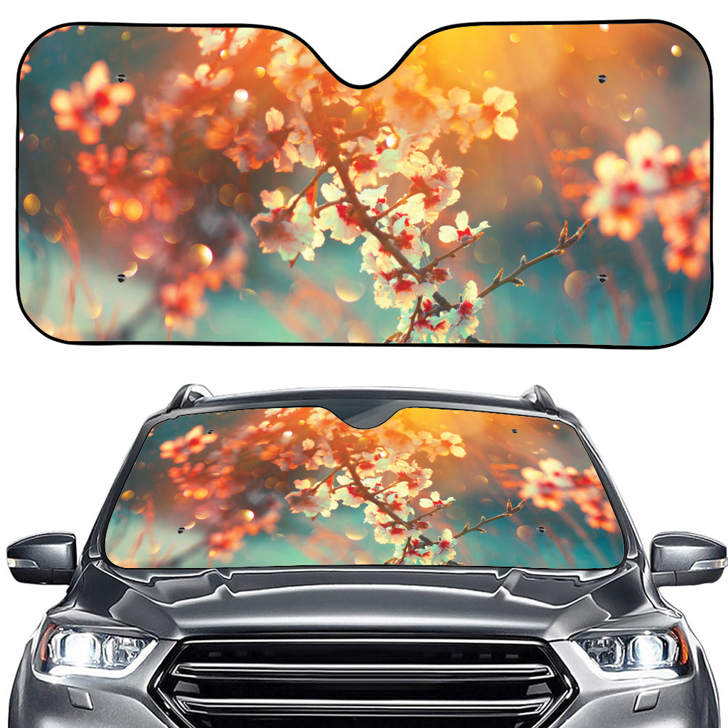 Sunrise Japanese Cherry Blossom Print Car Windshield Sun Shade