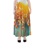 Sunrise Japanese Cherry Blossom Print Chiffon Maxi Skirt