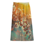 Sunrise Japanese Cherry Blossom Print Cotton Front Slit Maxi Skirt