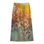 Sunrise Japanese Cherry Blossom Print Cotton Front Slit Maxi Skirt