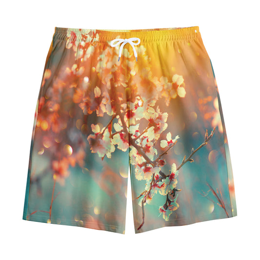 Sunrise Japanese Cherry Blossom Print Cotton Shorts