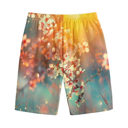 Sunrise Japanese Cherry Blossom Print Cotton Shorts