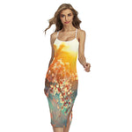 Sunrise Japanese Cherry Blossom Print Cross Back Cami Dress