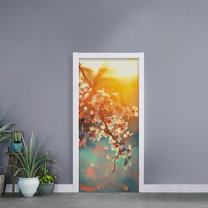 Sunrise Japanese Cherry Blossom Print Door Sticker