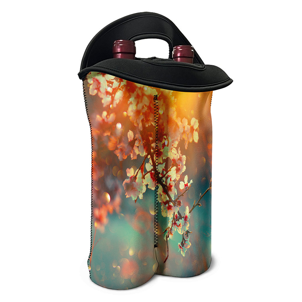 Sunrise Japanese Cherry Blossom Print Double Neoprene Wine Tote