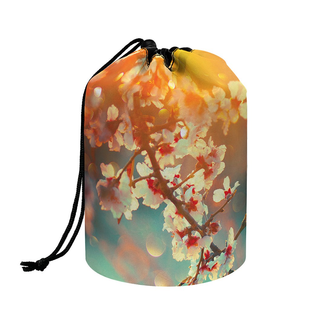 Sunrise Japanese Cherry Blossom Print Drawstring Makeup Bag