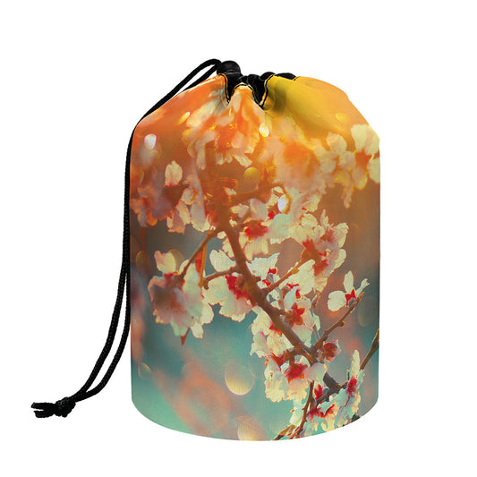 Sunrise Japanese Cherry Blossom Print Drawstring Makeup Bag