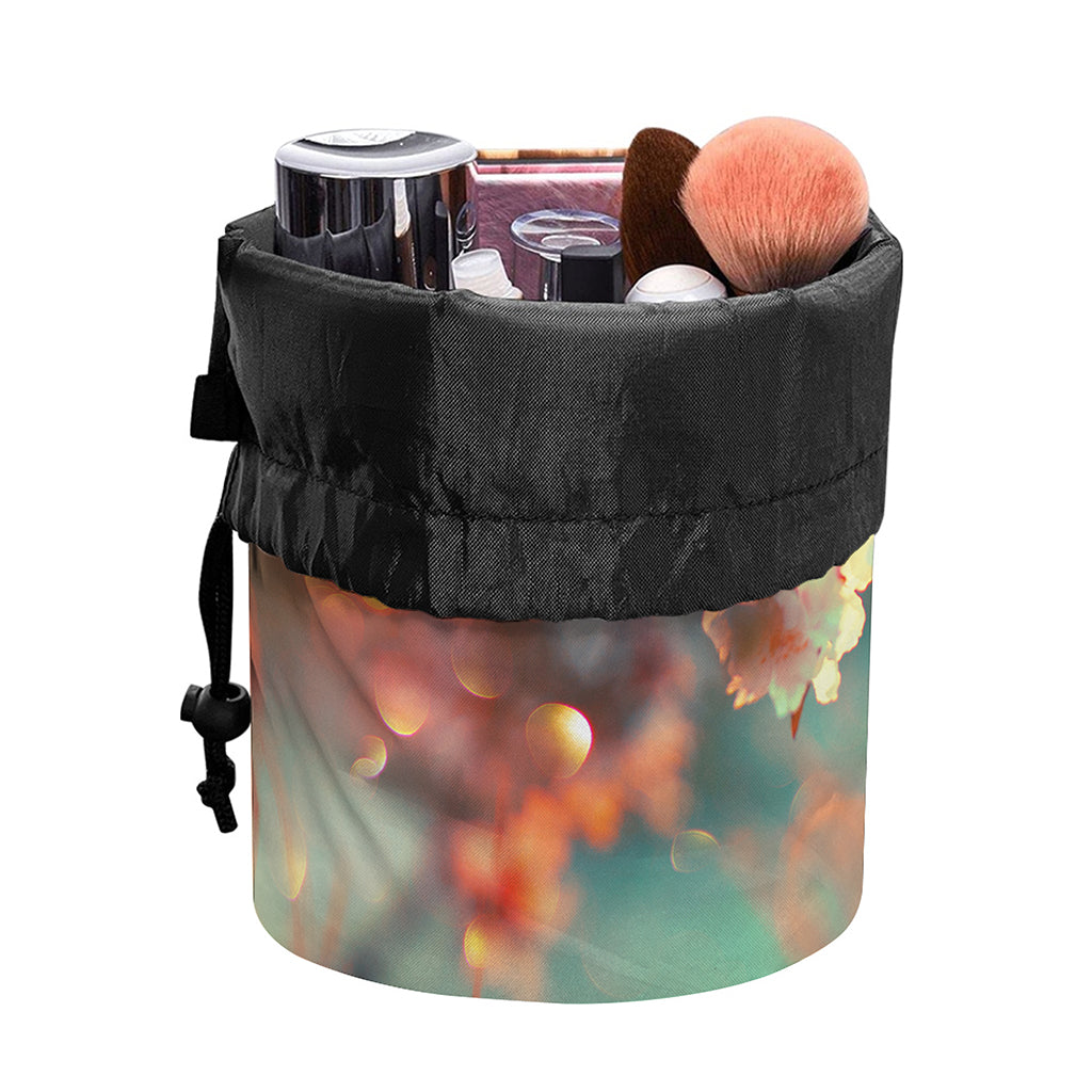 Sunrise Japanese Cherry Blossom Print Drawstring Makeup Bag