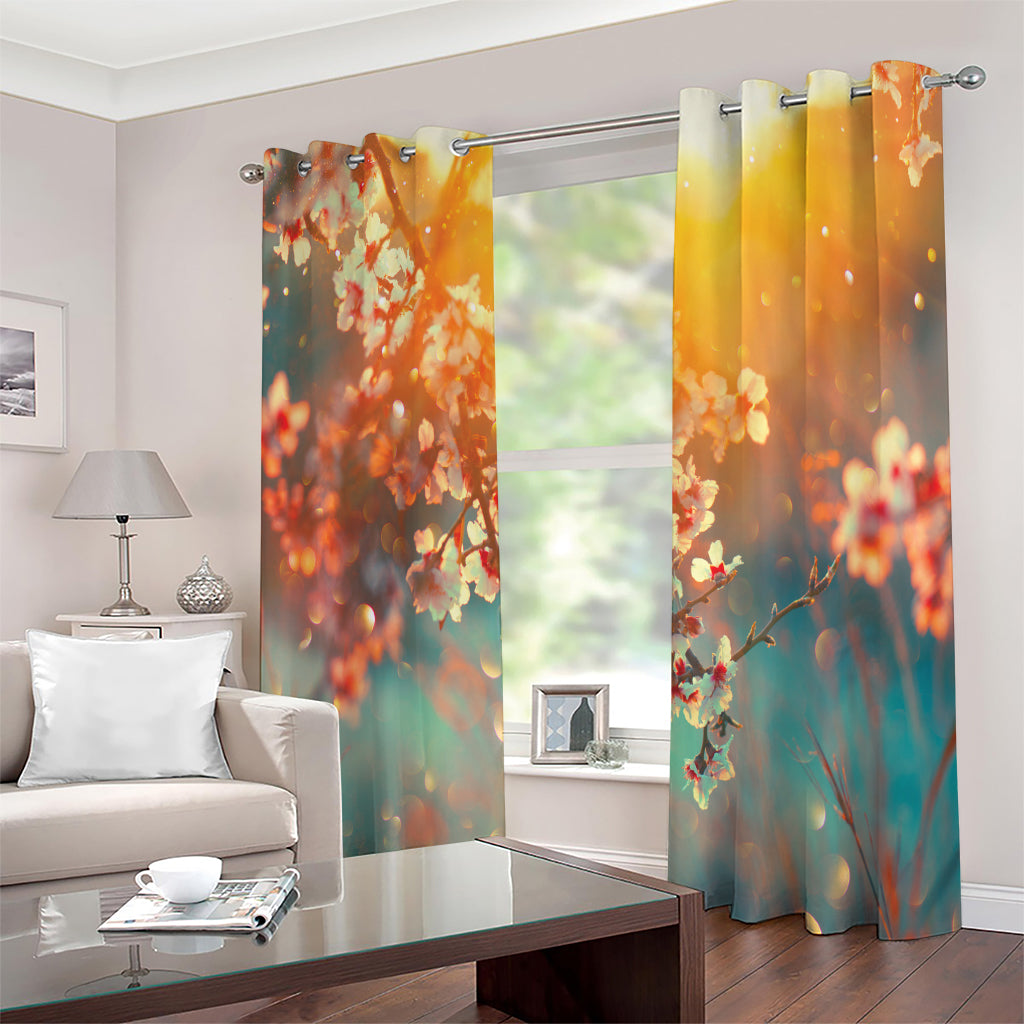 Sunrise Japanese Cherry Blossom Print Extra Wide Grommet Curtains