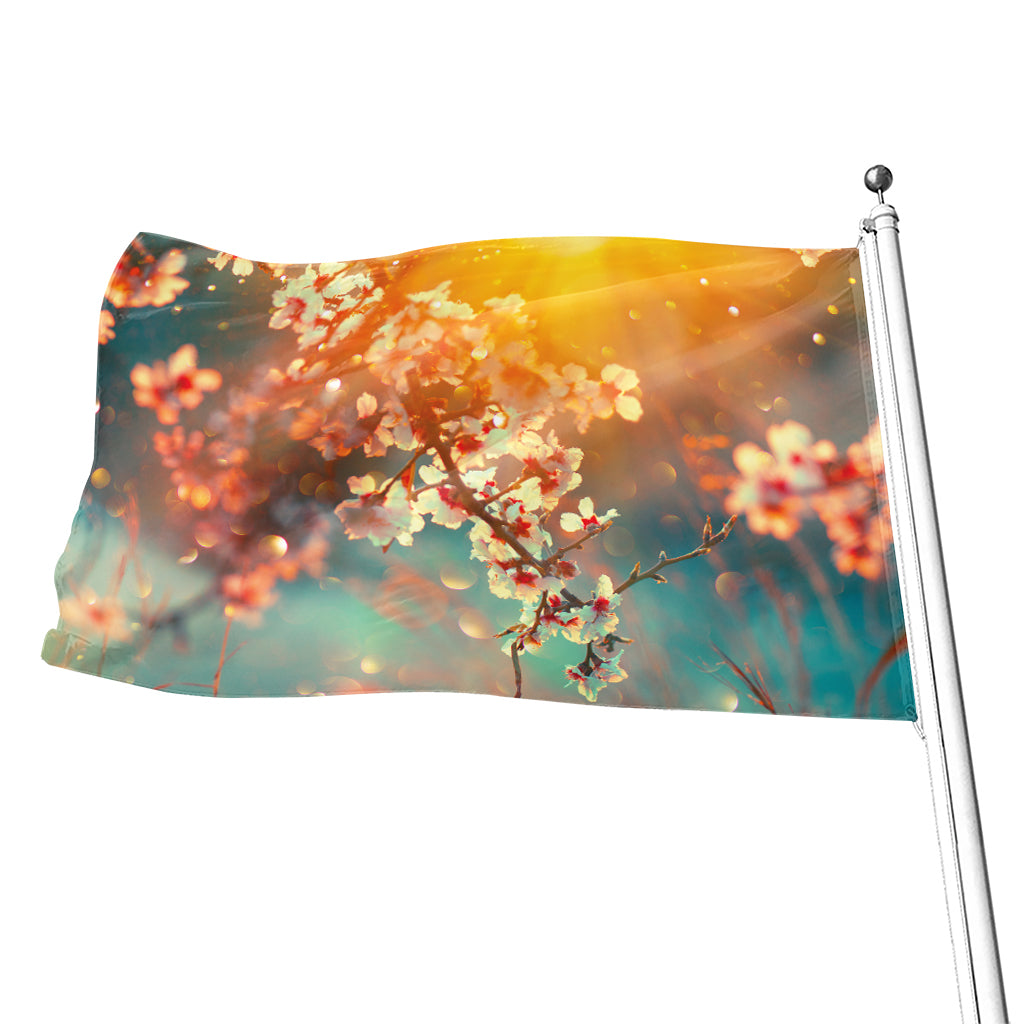 Sunrise Japanese Cherry Blossom Print Flag