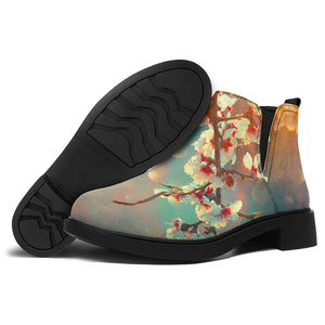 Sunrise Japanese Cherry Blossom Print Flat Ankle Boots