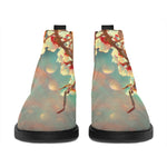 Sunrise Japanese Cherry Blossom Print Flat Ankle Boots