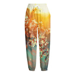 Sunrise Japanese Cherry Blossom Print Fleece Lined Knit Pants