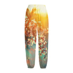 Sunrise Japanese Cherry Blossom Print Fleece Lined Knit Pants