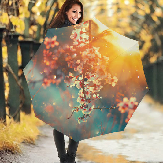 Sunrise Japanese Cherry Blossom Print Foldable Umbrella
