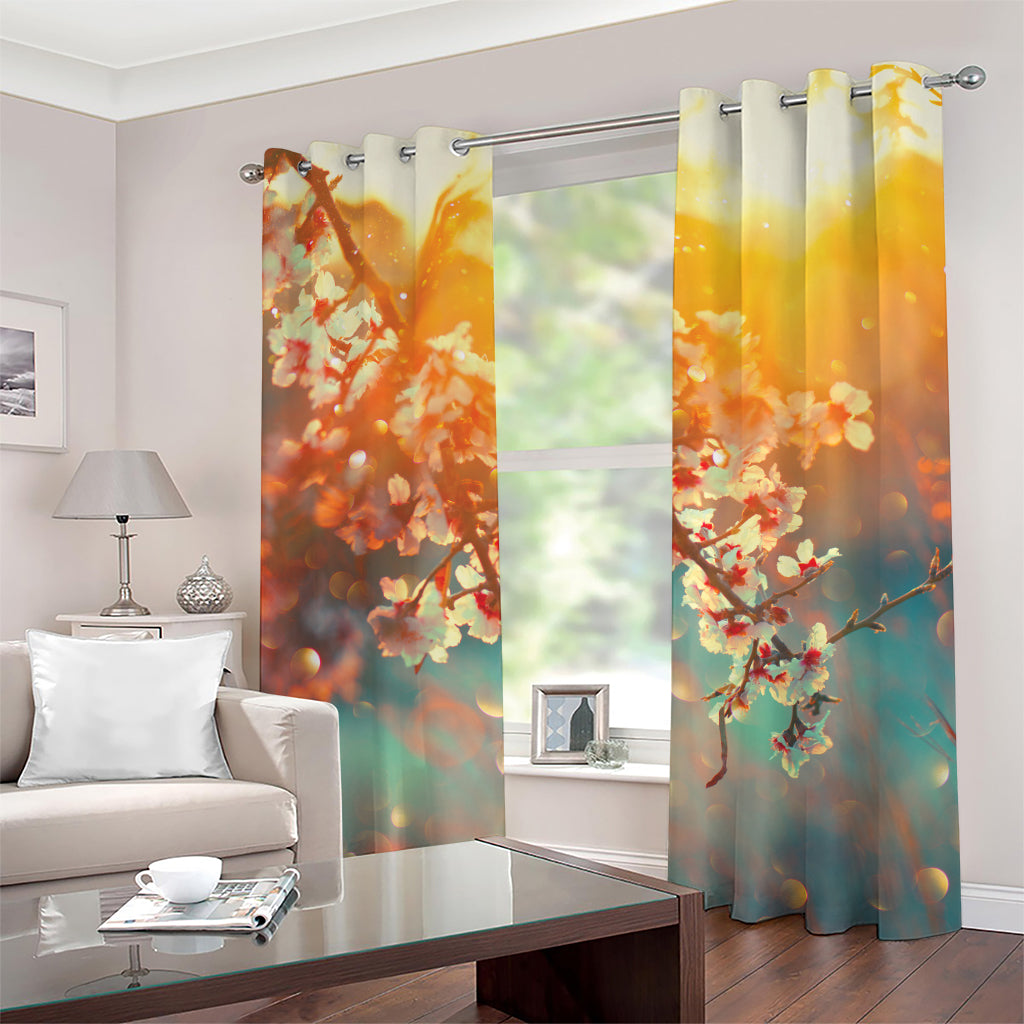 Sunrise Japanese Cherry Blossom Print Grommet Curtains