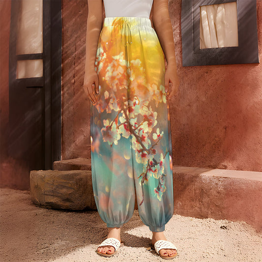 Sunrise Japanese Cherry Blossom Print Harem Pants
