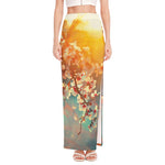 Sunrise Japanese Cherry Blossom Print High Slit Maxi Skirt