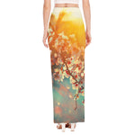 Sunrise Japanese Cherry Blossom Print High Slit Maxi Skirt