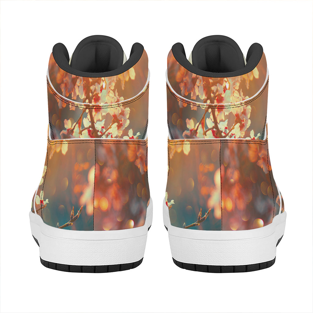 Sunrise Japanese Cherry Blossom Print High Top Leather Sneakers