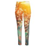 Sunrise Japanese Cherry Blossom Print High-Waisted Pocket Leggings