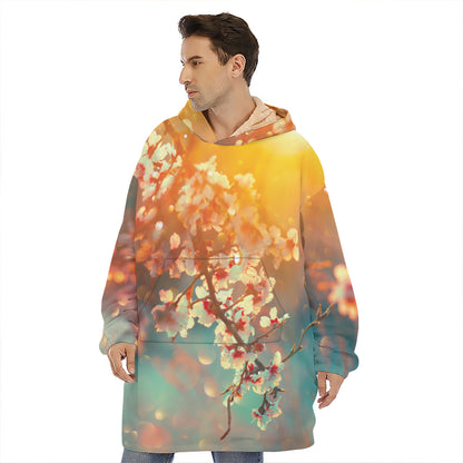 Sunrise Japanese Cherry Blossom Print Hoodie Blanket