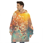 Sunrise Japanese Cherry Blossom Print Hoodie Blanket