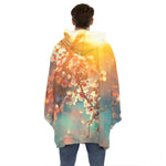 Sunrise Japanese Cherry Blossom Print Hoodie Blanket