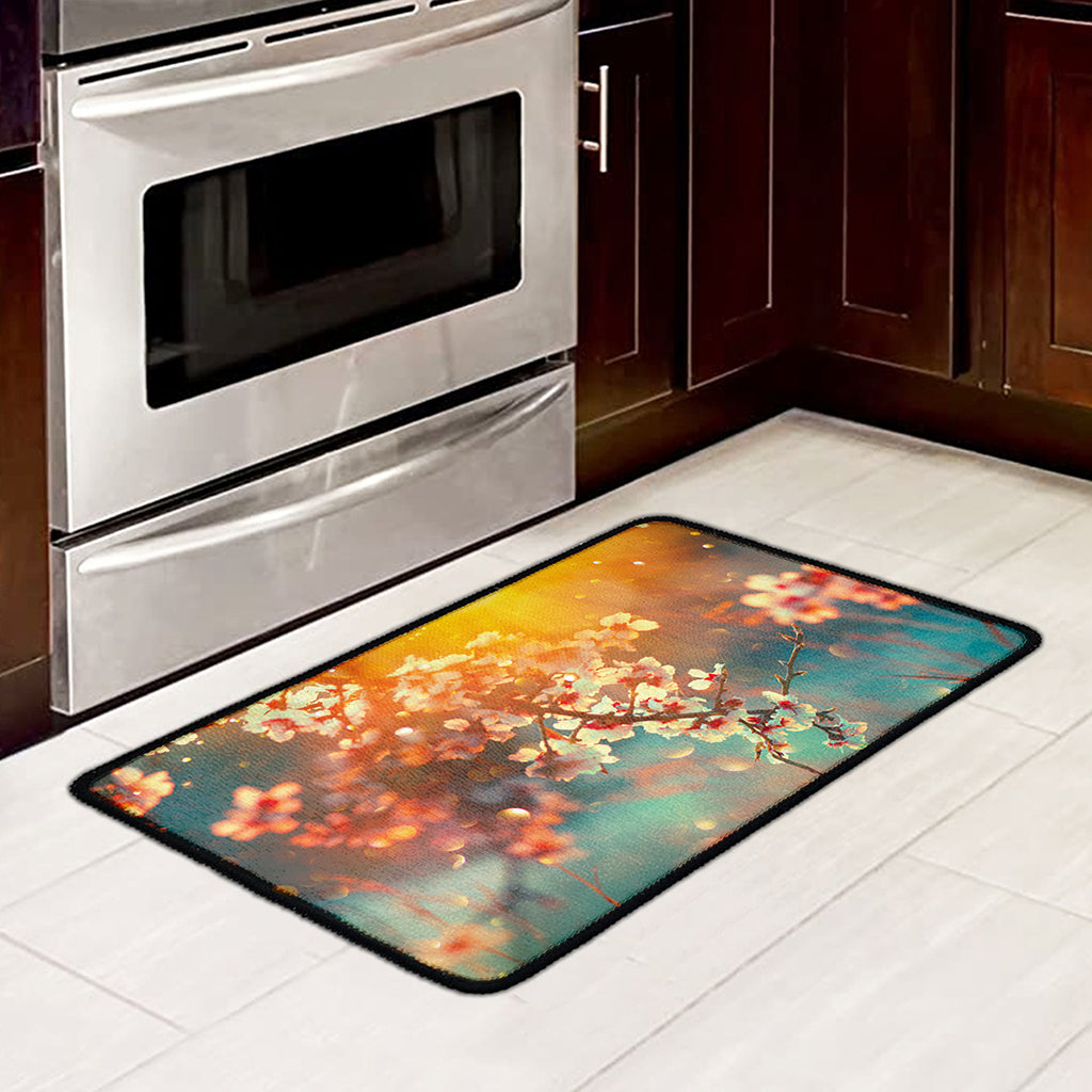 Sunrise Japanese Cherry Blossom Print Kitchen Mat